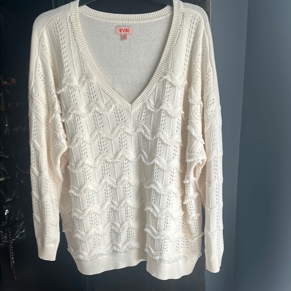 EVRI Cream V-Neck Cable Knit Sweater